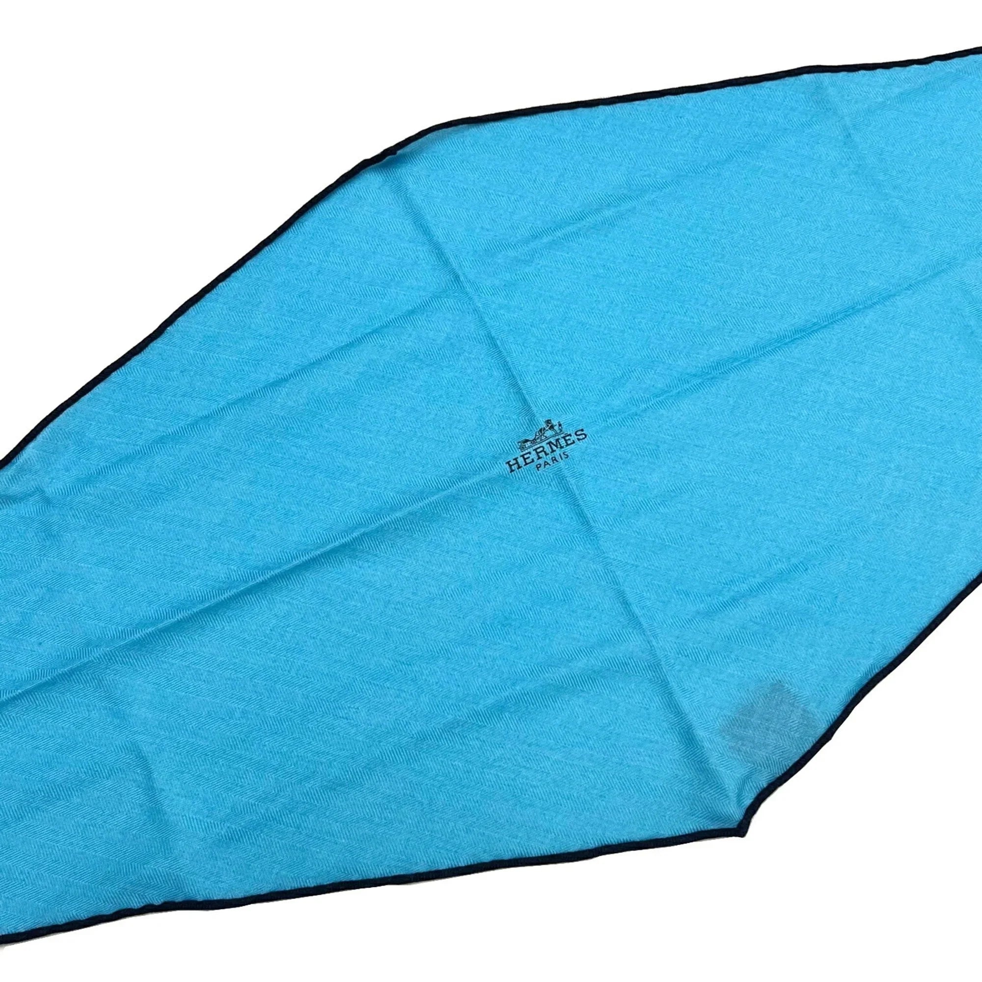 Pre-Owned HERMES Hermes scarf triangle triangular cashmere silk blue ladies (Like New)