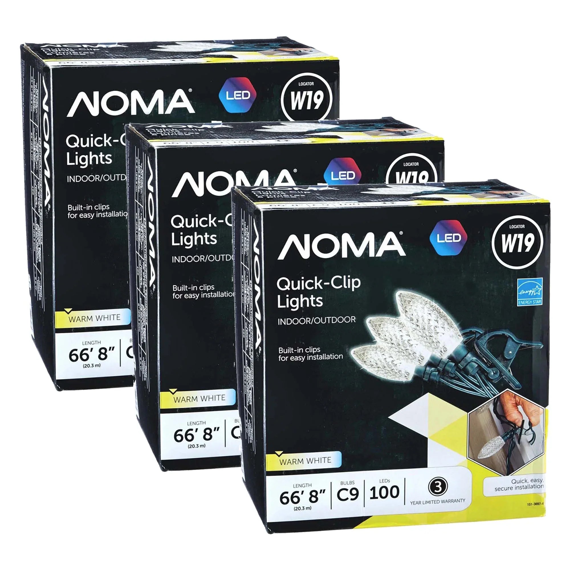 NOMA Quick Clip C9 LED 100 Warm Bulbs Christmas String Lights (3 Pack)