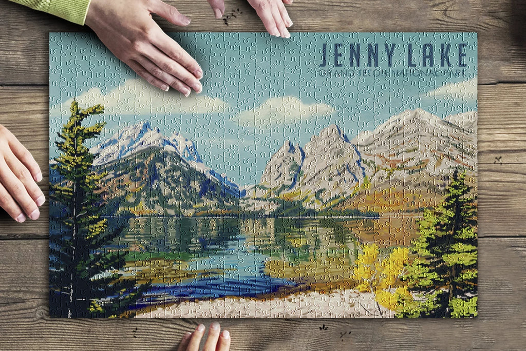 Grand Teton National Park, Wyoming, Jenny Lake, Oil Painting (19x27 inches, Premium 500 Piece Jigsaw Puzzle for Adults and Family, Made in USA)