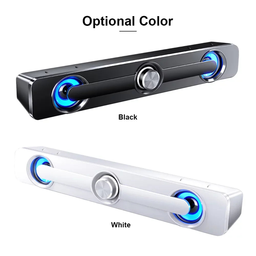 Andoer V 111 Computer Speaker USB Wired Powerful Bar Stereo Subwoofer Bass Speaker Blue LED Light, All match Decoration