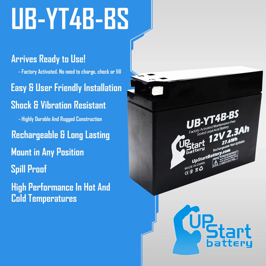 5-Pack UpStart Battery Replacement for 2005 Yamaha SR400 400CC Factory Activated, Maintenance Free, Motorcycle Battery - 12V, 2.3Ah, UB-YT4B-BS