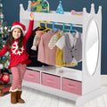 Kid Armoire Lovely White Dress Up Closet Girl Corner Bedroom Wardrobe with Mirror, Side Pocket Top Storage, 3 Drawers