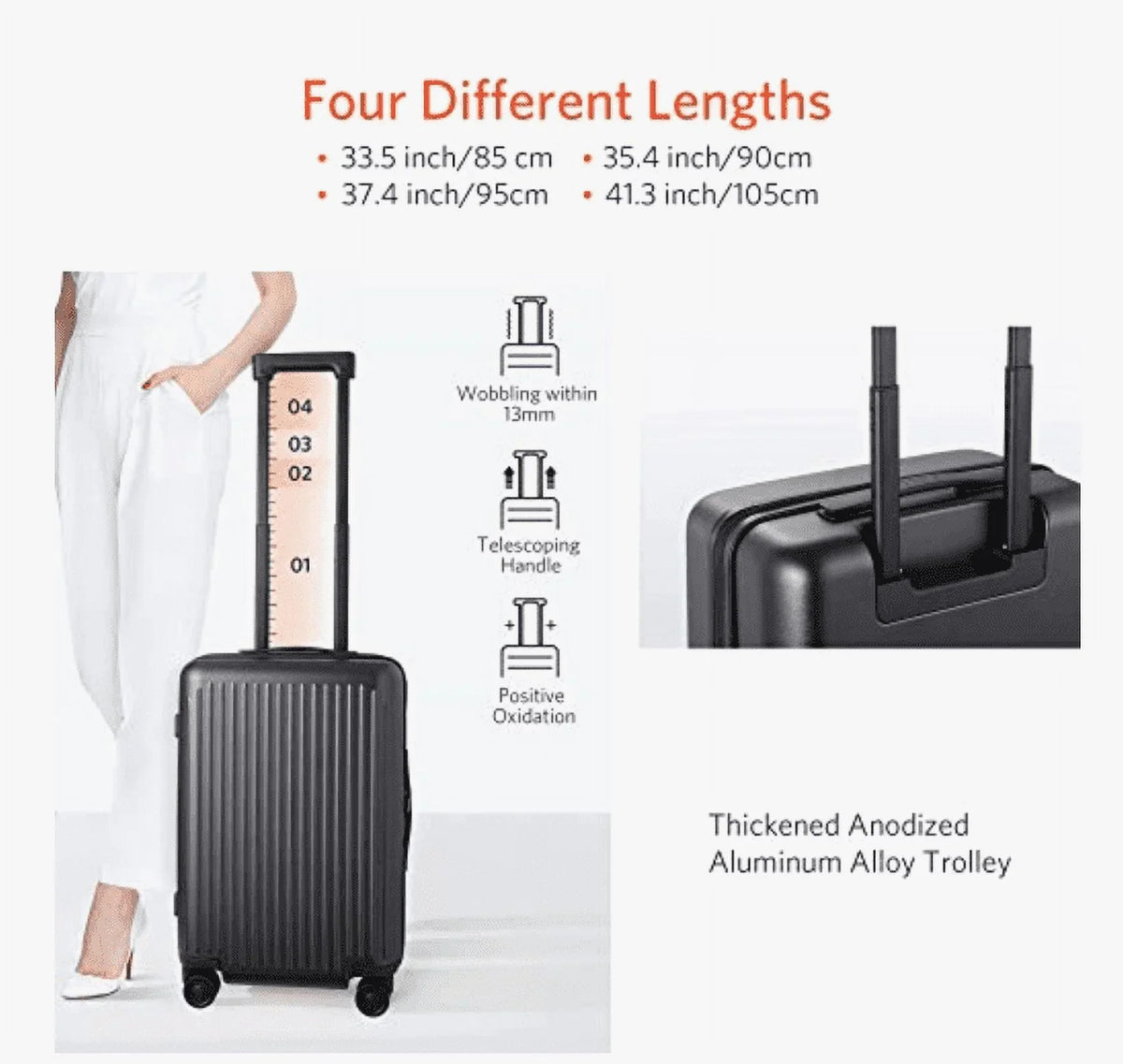 Open Box NINETYGO 20" CARRY ON LUGGAGE WITH SPINNER WHEELS 22X14X9 LUGGAGE - BLACK