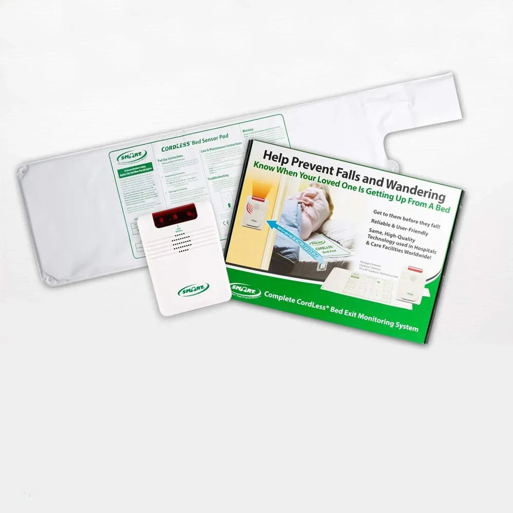 Smart Caregiver Cordless Bed Exit Monitoring System Alarm with Bed Pressure Sensing Pad - Help Prevent Falls and Wandering While Unattended, 2 Piece Set