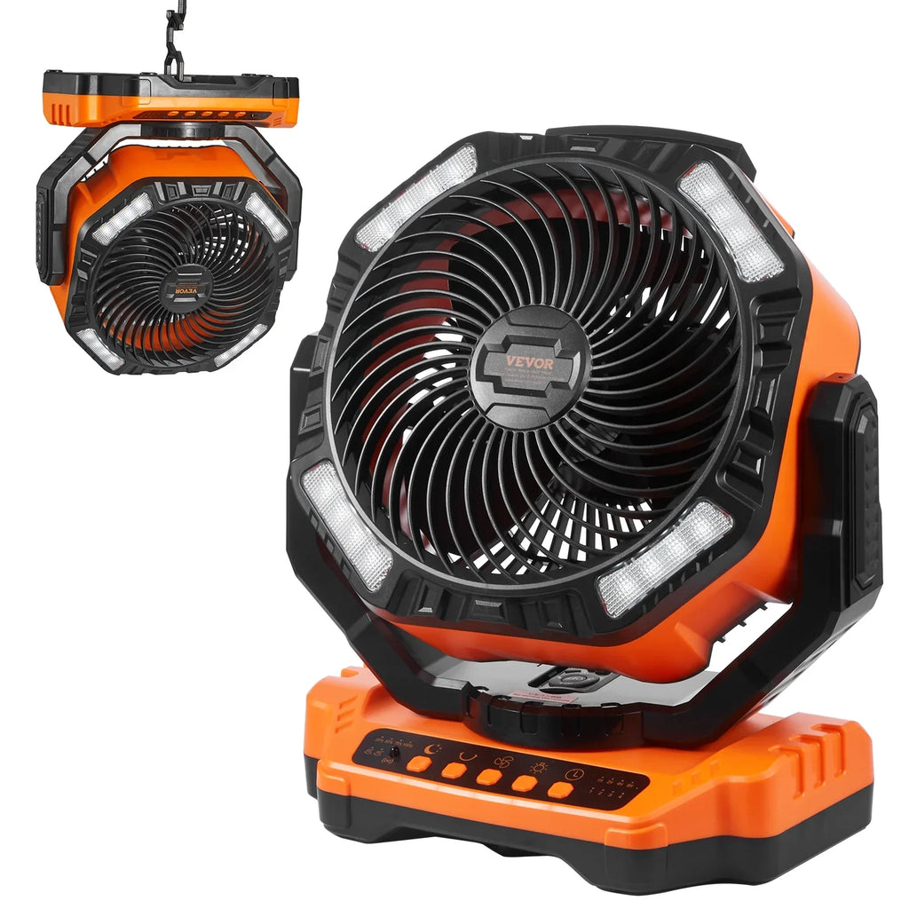 SKYSHALO 13 inch Portable Fan Rechargeable with LED Lantern 4 Speeds Swivel Timer