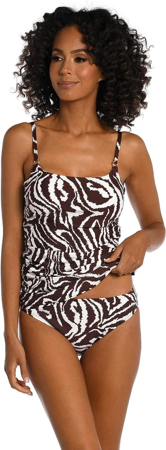 La Blanca Women's Lingerie Strap Tankini Swimsuit Top, Java//Fierce Lines, 8