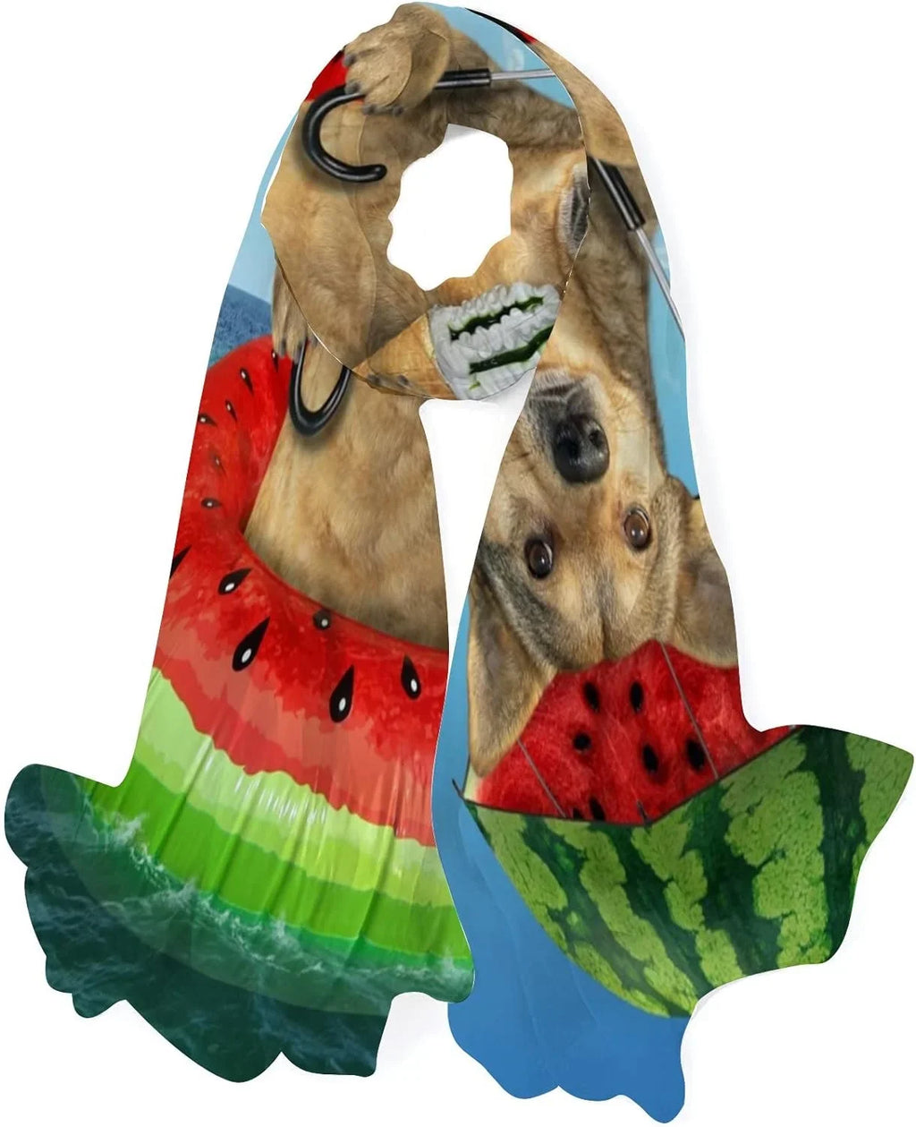 Hyjoy Dog On Watermelon InfLatitudeable Circle Long Silk Neck Scarf Lightweight Shawl Wrap Scarves for Women Girls