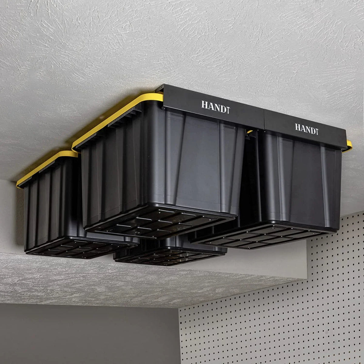 Overhead Garage Storage Rack, Ceiling Racks, Bin Organization System, Heavy Duty Metal Rack For Container, Supports Most Bins (Black, 4 Sets)