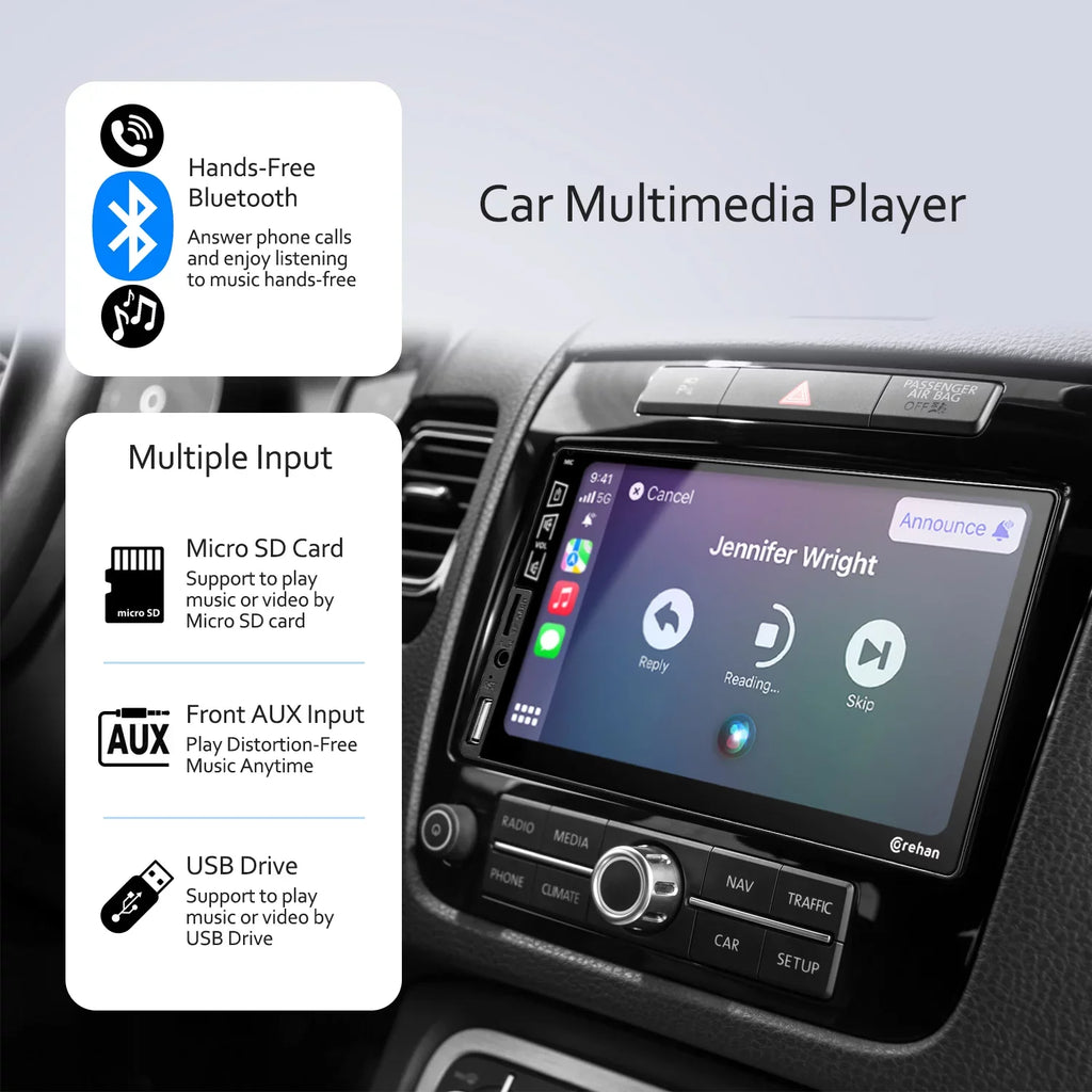 Double Din Car Stereo Bluetooth - Corehan 7 Inch IPS Touch Screen Car Radio Multimedia Player with Complimentary Backup Camera Compatiable with Apple Carplay, Android Auto, Mirror Link