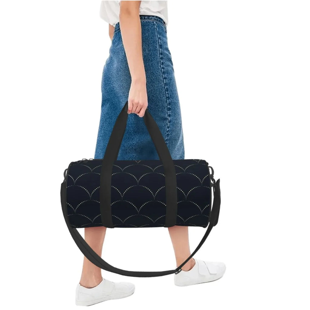 Coaee Black Fish scales Large Capacity Travel Luggage Bag Cylinder Gym Bag Waterproof Sports Bag with Pocket and Compartment