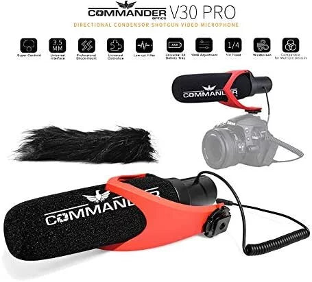 Commander Optics V30 Professional Directional Condenser Shotgun Video Microphone for Sony a Cybershot Cameras Including DSC-RX10, DSC-RX10 II, DSC-RX10 III, SDSC-RX10 IV, DSC-RX1R II & More.