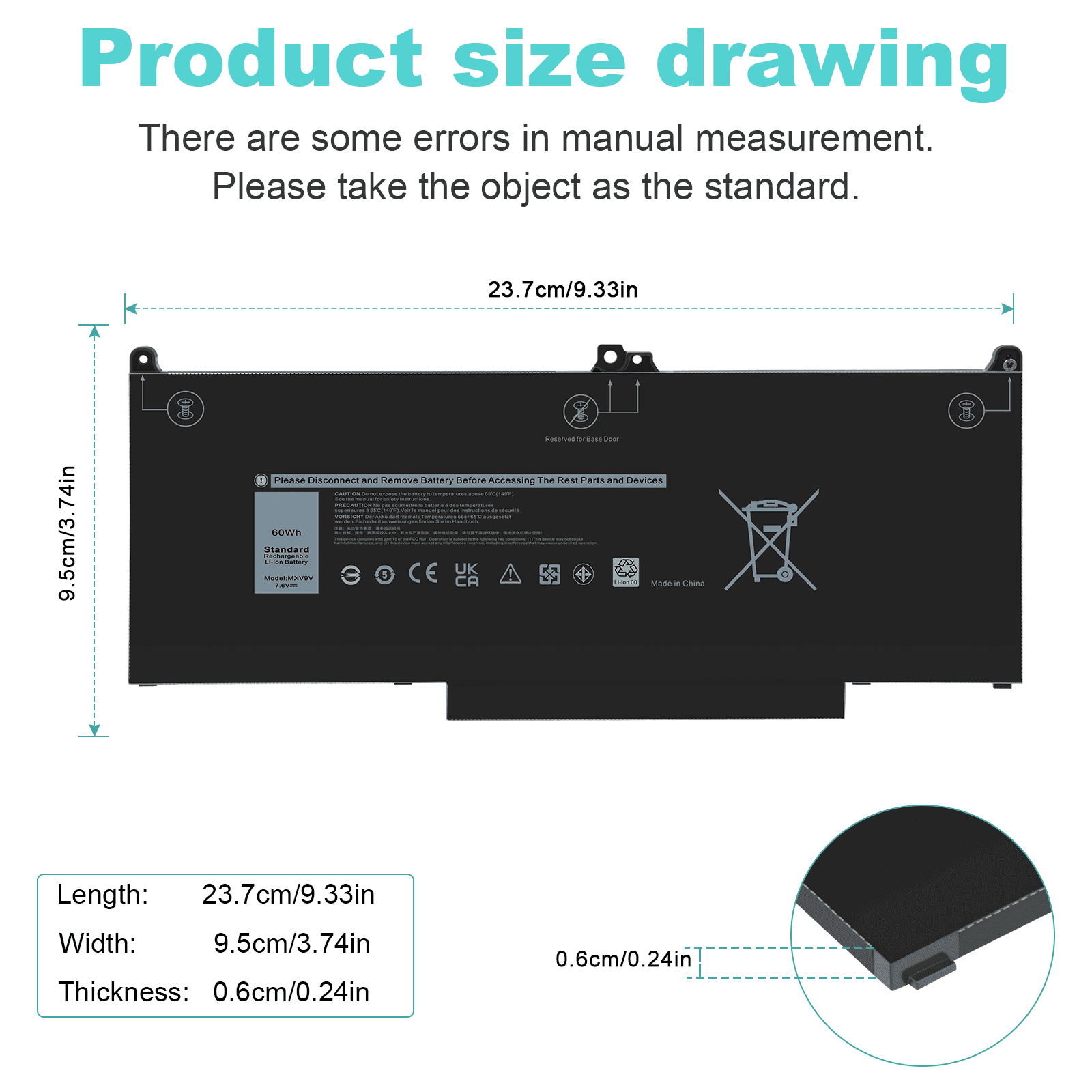 For Dell Latitude 5300 5310 (2-in-1) 7300 7400 60Wh Laptop Battery MXV9V