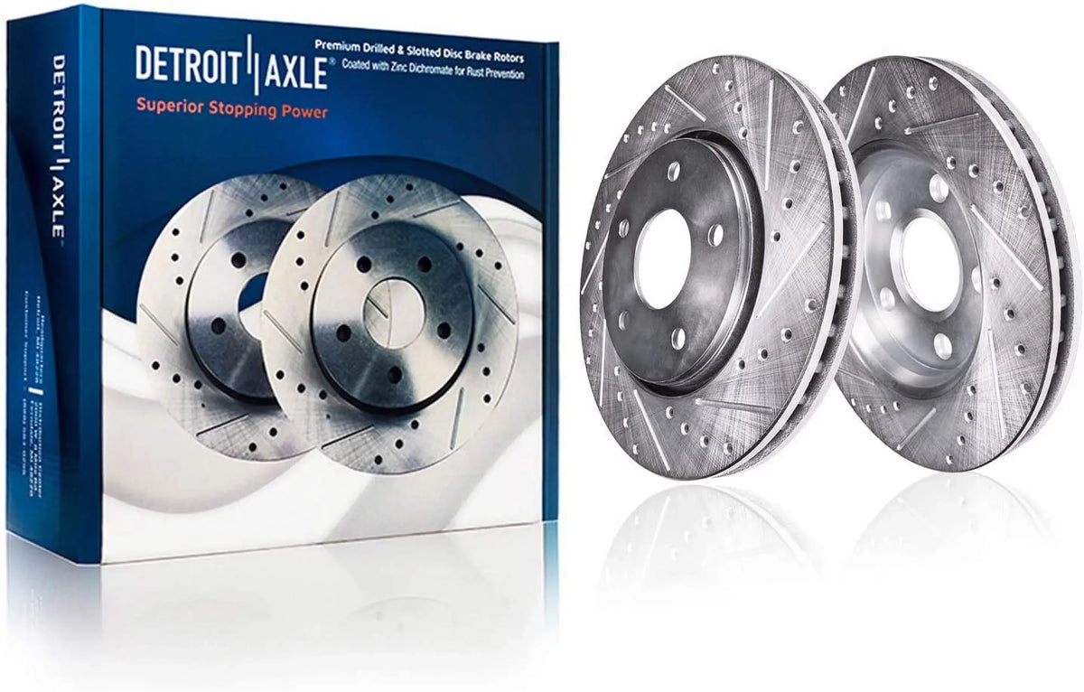 Detroit Axle - Brake Kit for Dodge Grand Caravan Journey Chrysler Town & Country Volkswagen Routan 11.89" Front & 12" Rear Drilled Slotted Disc Brake Rotors Replacement Ceramic Brakes Pads