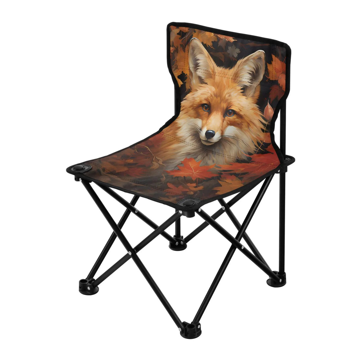 Fox in Autumn Leaves Portable Camping Chair Outdoor Folding Beach Chair Fishing Chair Lawn Chair with Carry Bag Support to 220LBS