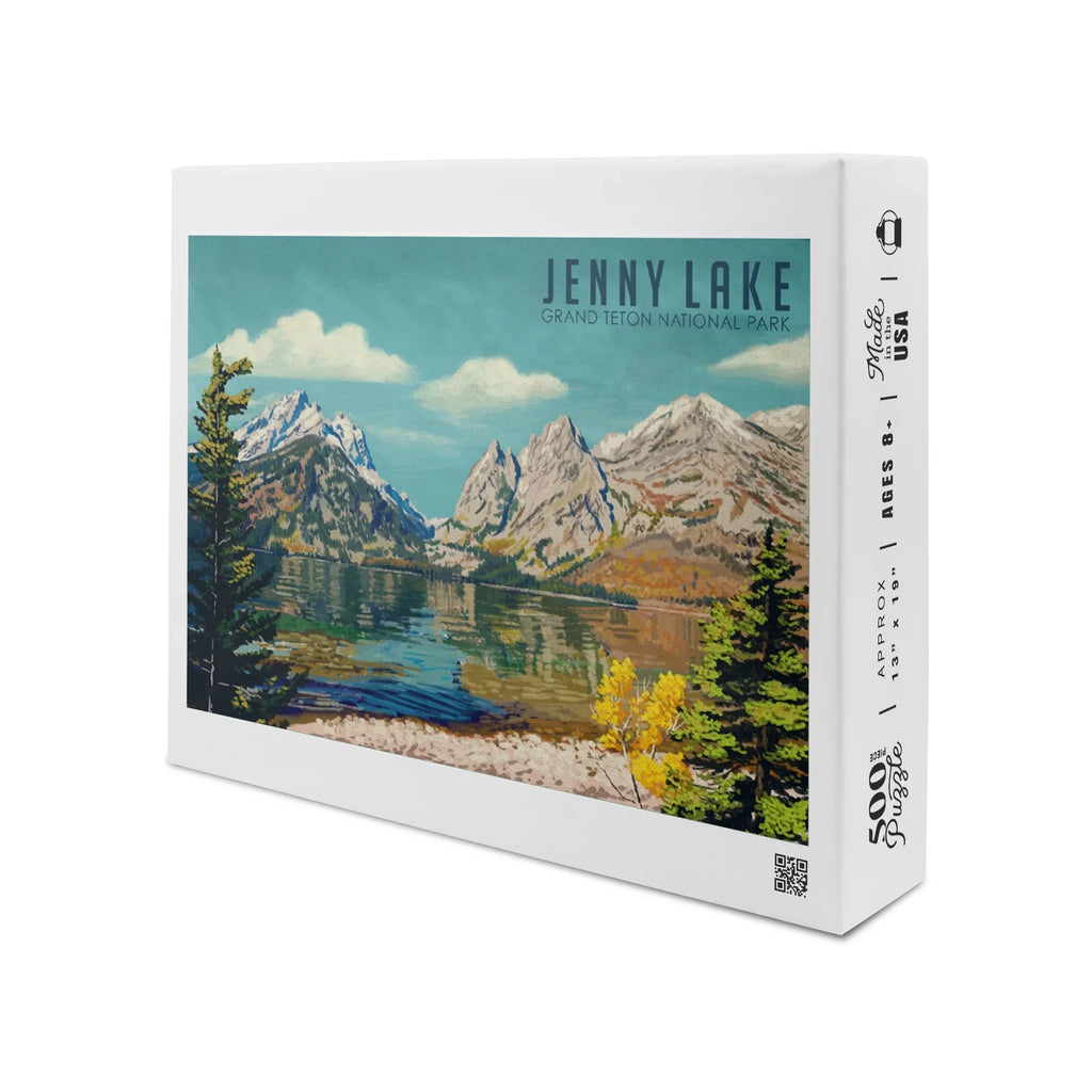 Grand Teton National Park, Wyoming, Jenny Lake, Oil Painting (19x27 inches, Premium 500 Piece Jigsaw Puzzle for Adults and Family, Made in USA)