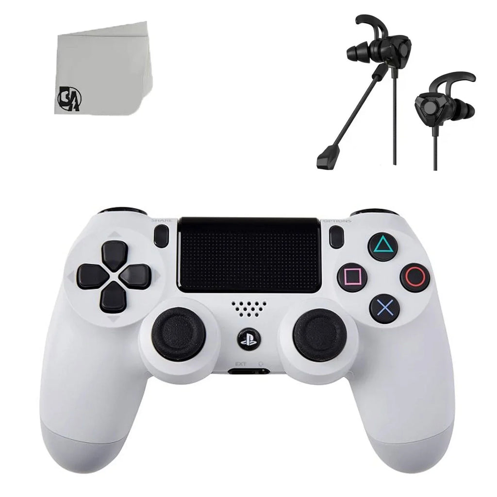 PS4 DualShock Wireless Controller Bundle - White - With Earbuds Like New with BOLT AXTION