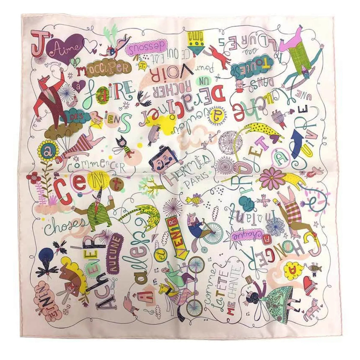 Pre-Owned HERMES Hermes Carre 45 Scarf Muffler LES CONFESSIONS Confession Light Pink ROSE PALE/VERT/JA 100% Silk (Like New)