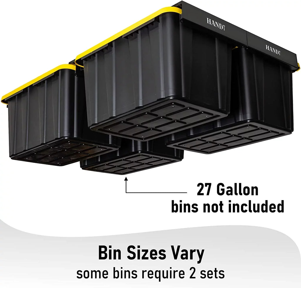 Overhead Garage Storage Rack, Ceiling Racks, Bin Organization System, Heavy Duty Metal Rack For Container, Supports Most Bins (Black, 4 Sets)