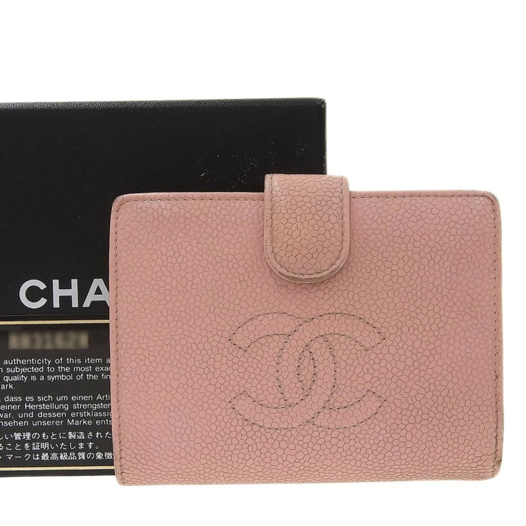 Pre-Owned Chanel CHANEL fold wallet with gama mouth caviar skin pink A13497 seal 8 model coco mark logo (Fair)