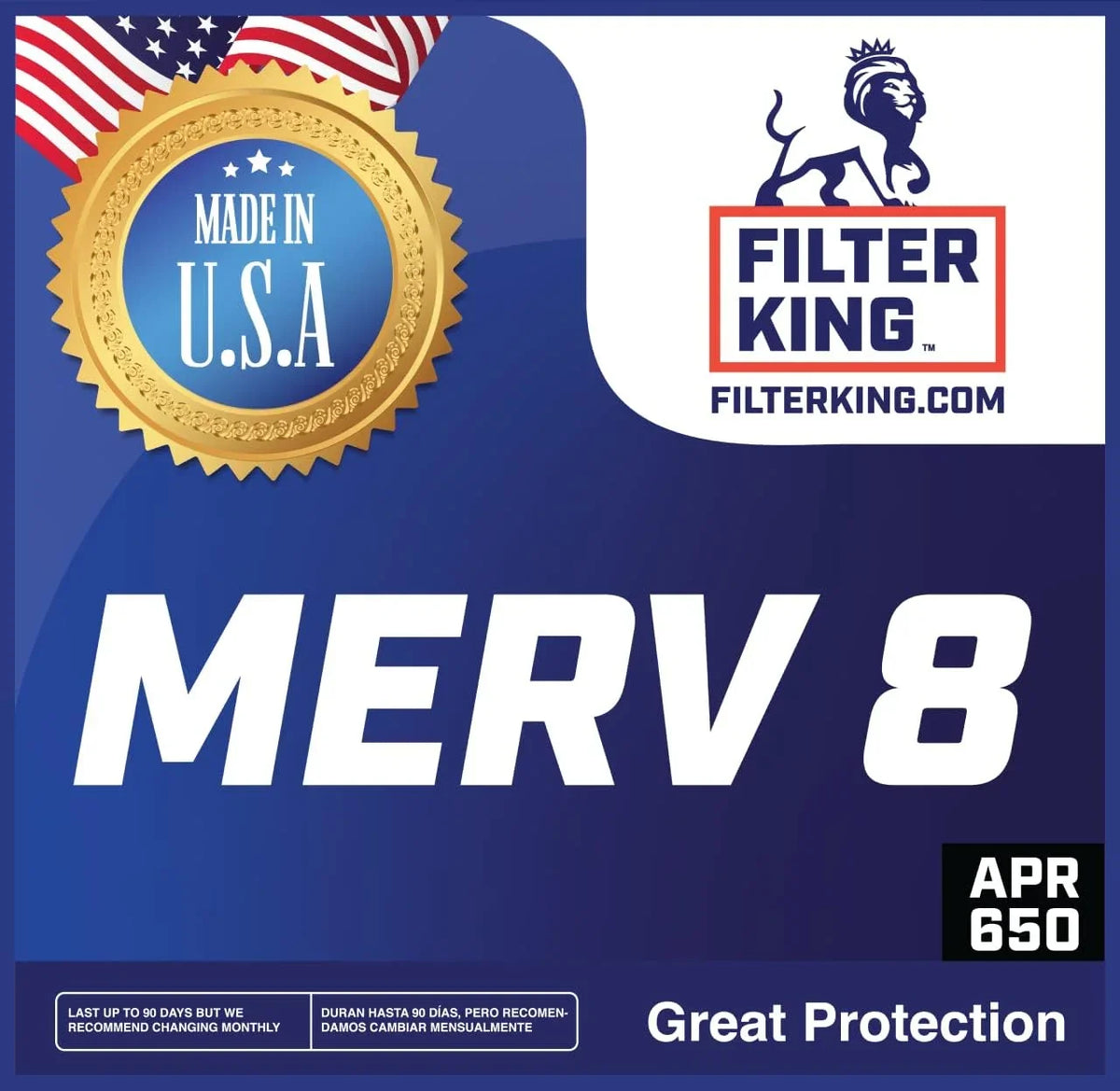 Filter King 8x25.5x1a Air Filter | 4-PACK | MERV 8 HVAC Pleated A/C Furnace Filters | MADE IN USA | Actual Size: 8 x 25.5 x .75"