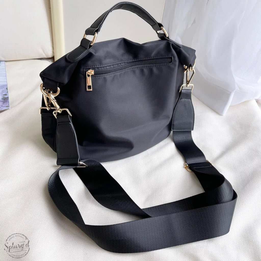 Saddle bag purse medium size with top handle & crossbody strap Black