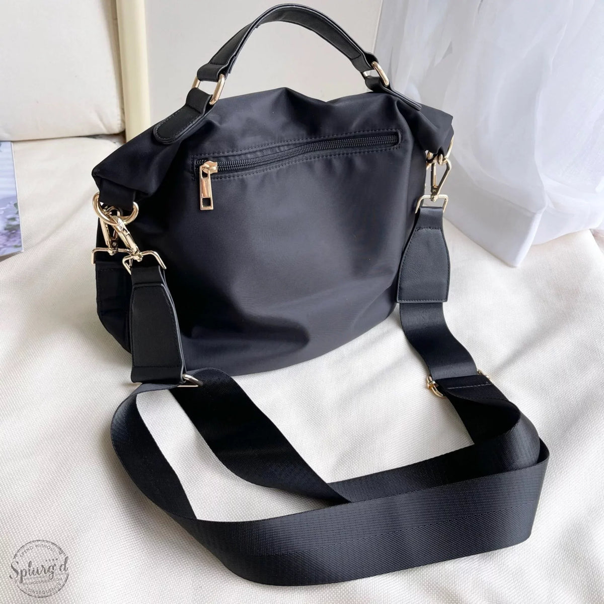 Saddle bag purse medium size with top handle & crossbody strap Black