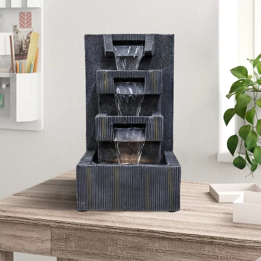 LED Tabletop Water Fountain - Grey - Soothing Sounds & LED Ambiance