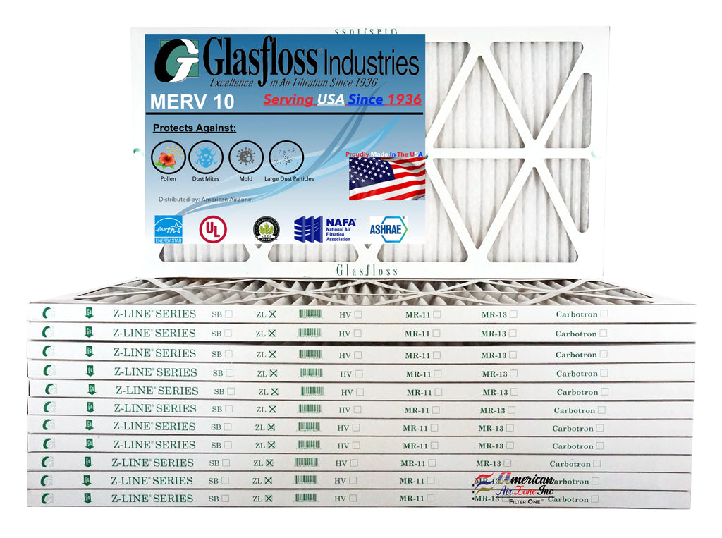 Glasfloss 12x30x1 - MERV 10 -Qty:12 - Furnace Air Filter - Made in USA (Actual Size: 11.5 x 29.5x7/8 inch)