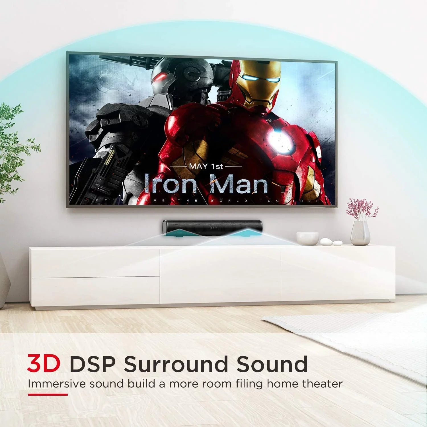 SoundBars For TV, Bomaker 16-Inch 2.0 TV Sound bar, Wireless Bluetooth 5.0 Computer Speaker, 105dB, 3D Surround Sound