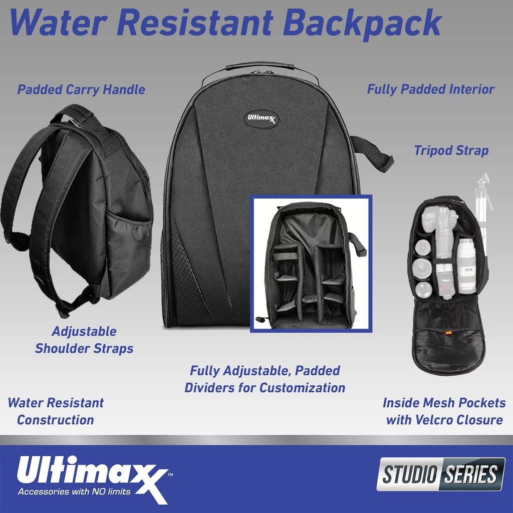 Ultimaxx Essential Sony WH-1000XM5 Noise-Canceling Wireless Over-Ear Headphones Bundle (Black) - Includes: Water-Resistant Gadget Backpack & More (7pc Bundle)