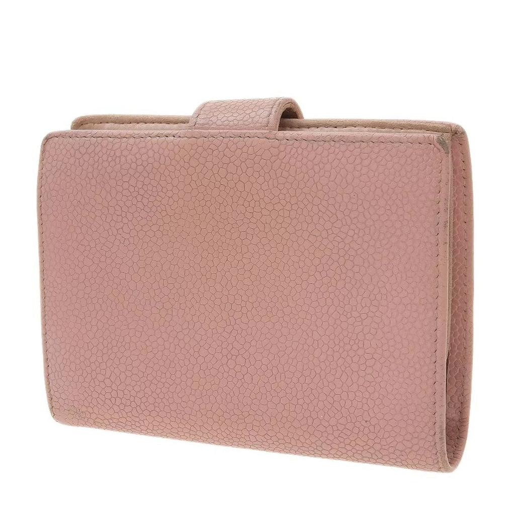 Pre-Owned Chanel CHANEL fold wallet with gama mouth caviar skin pink A13497 seal 8 model coco mark logo (Fair)