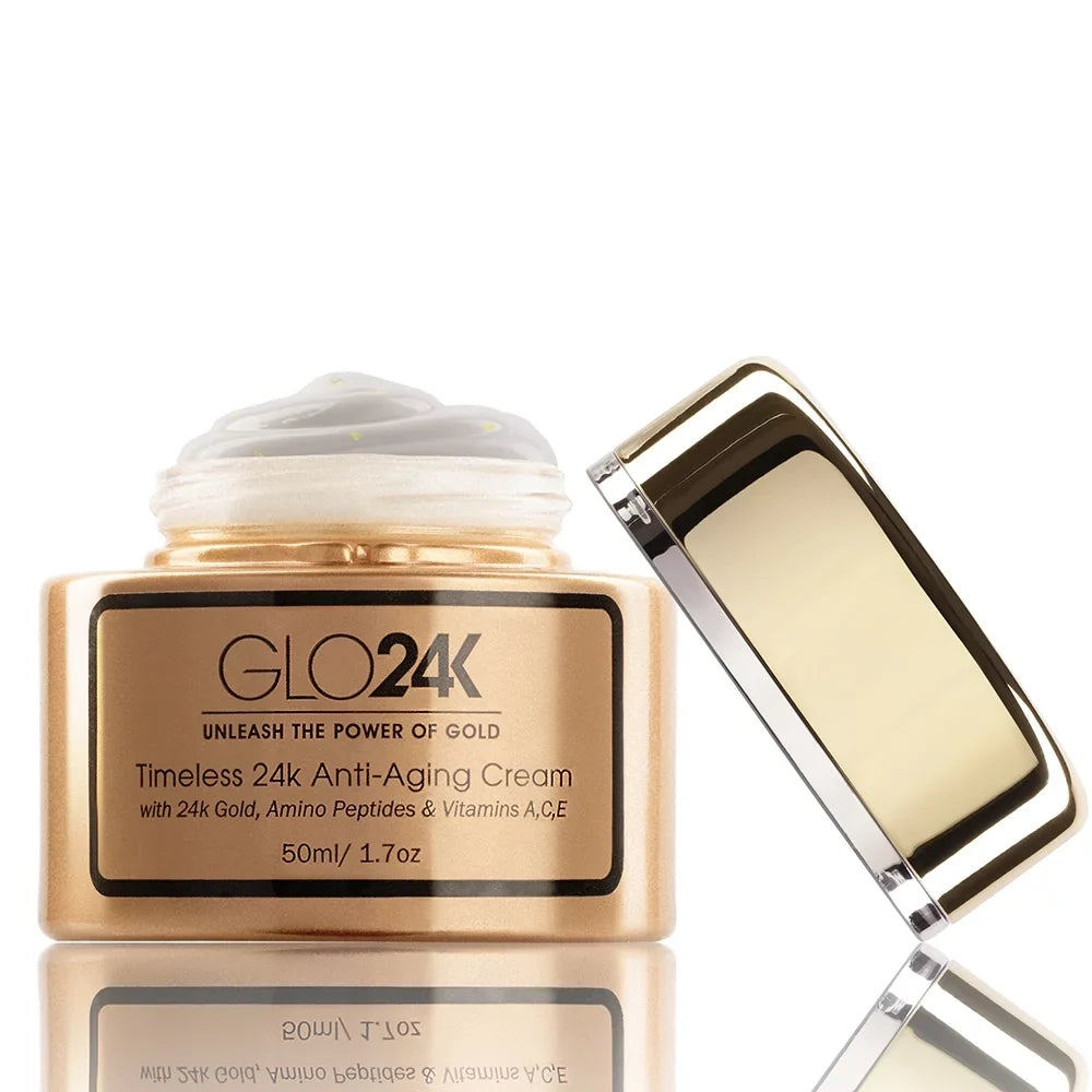 GLO24K 24k Gold Anti-Aging Cream with Vitamins, Hyaluronic Acid, Retinol