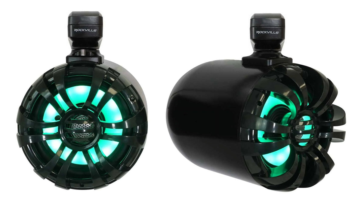 Pair Rockville WB65KLED 6.5" 600w Black Marine Wakeboard LED Tower Speakers+Remote