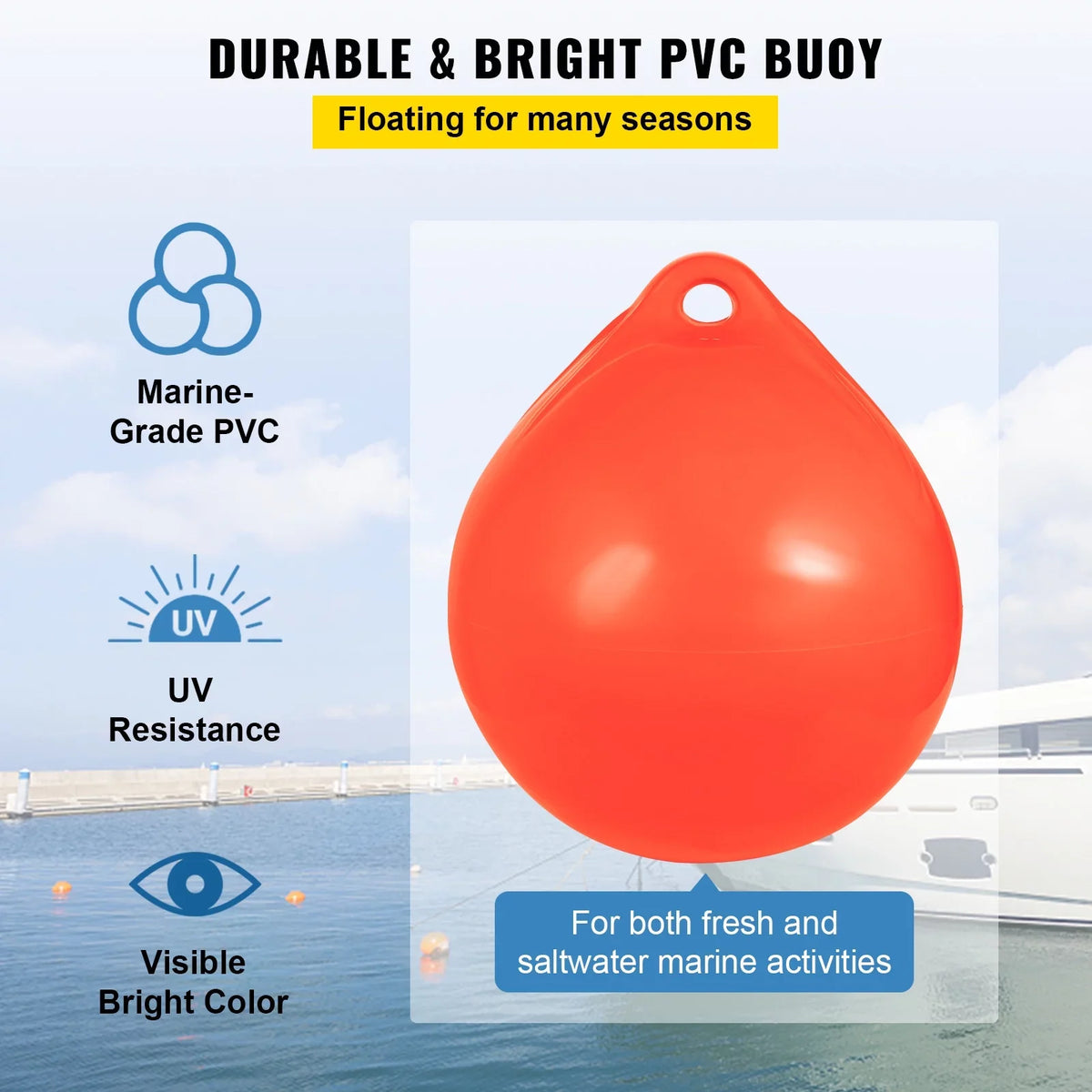BENTISM Boat Buoy Ball, 27in Diameter InfLatitudeable Heavy-Duty Marine-Grade Vinyl Marker Buoy, Round Boat Mooring Buoy, Anchoring, Rafting, Marking, Fishing, Orange