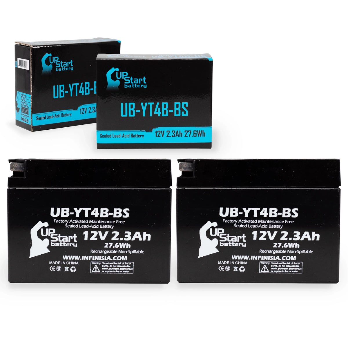 2-Pack UpStart Battery Replacement 2012 Yamaha SR400 (FI) 400CC Factory Activated, Maintenance Free, Motorcycle Battery - 12V, 2.3Ah, UB-YT4B-BS