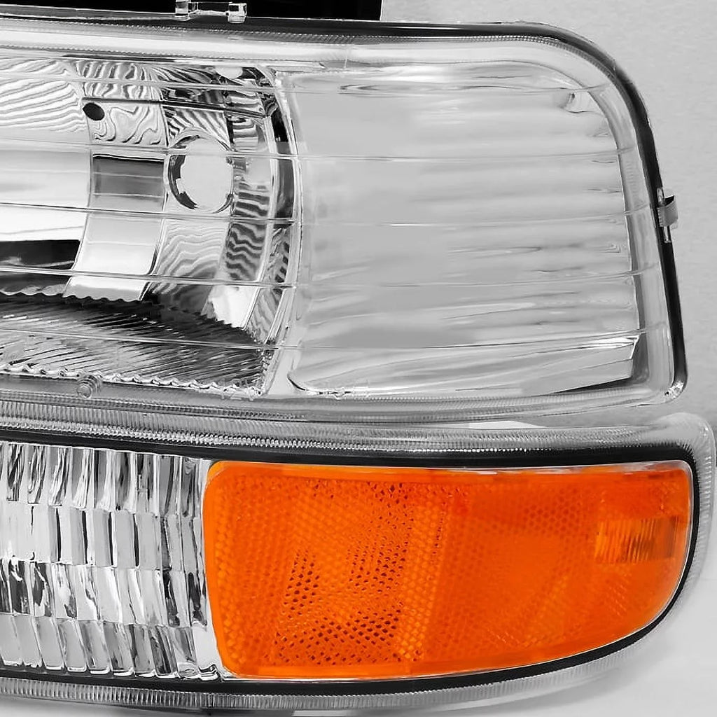 AKKON - For 00-06 Chevy Suburban | 99-02 Silverado | Tahoe Clear Headlights With Corner Bumper Lights Replacement Pair Set