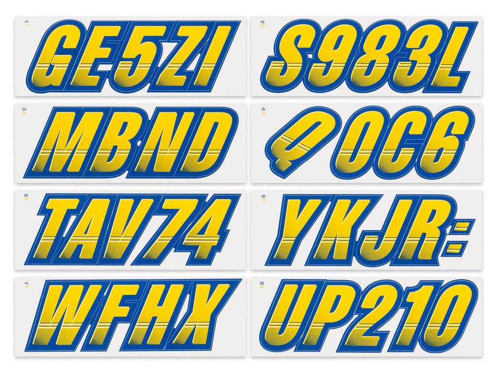 STIFFIE Techtron Yellow/Navy 3" Alpha-Numeric Identification Custom Kit Registration Numbers & Letters Marine Stickers Decals for Boats & Personal Watercraft PWC