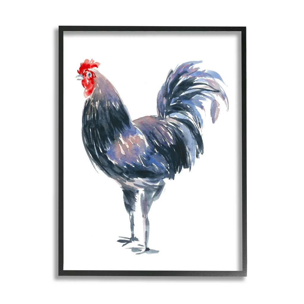 Stupell Industries Rooster Portrait on White Animals & Insects Painting Black Framed Art Print Wall Art, 16 x 20