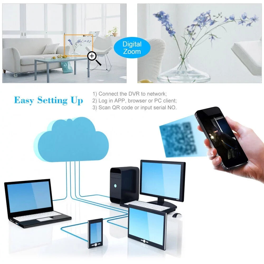 KKmoon DVR Video Recorder & 8 Cameras Set Recording System 16CH 1080P Full High Definition AHD/ IP/Analog/TVI/CVI/ DVR CCTV Digital Video Recorder DVR P2P Remote Phone Monitoring for Home