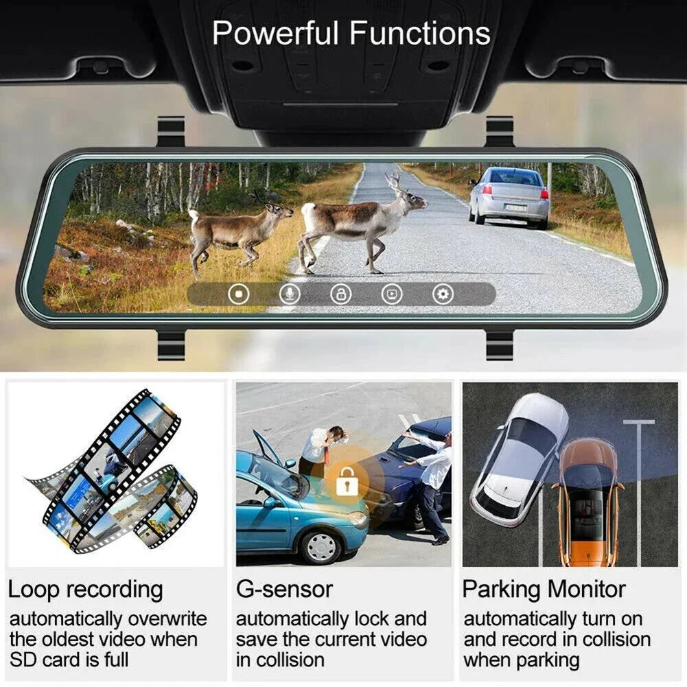 For HD Car DVR Front Rear Dual  Cam 10-Inch Touch Screen Rearview Mirror Video Recorder Dashcam Dropshipping