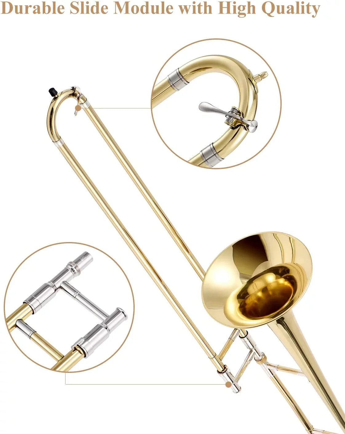 Eastar Bb Tenor Trombone for Beginners Students B FLatitude Brass Instrument, with Case, Mouthpiece, White Gloves, Cleaning Kit, Gold
