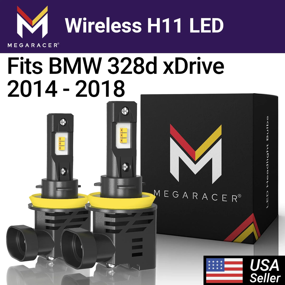 Mega Racer BMW 328d xDrive Wireless H11 H8 H9 H16 LED Headlight Bulbs 6500K Cool White 12V 50W 12000LM BMW 328d xDrive 2014 2015 2016 2017 2018 14 15 16 17 18 Fog Light Automotive Replacement