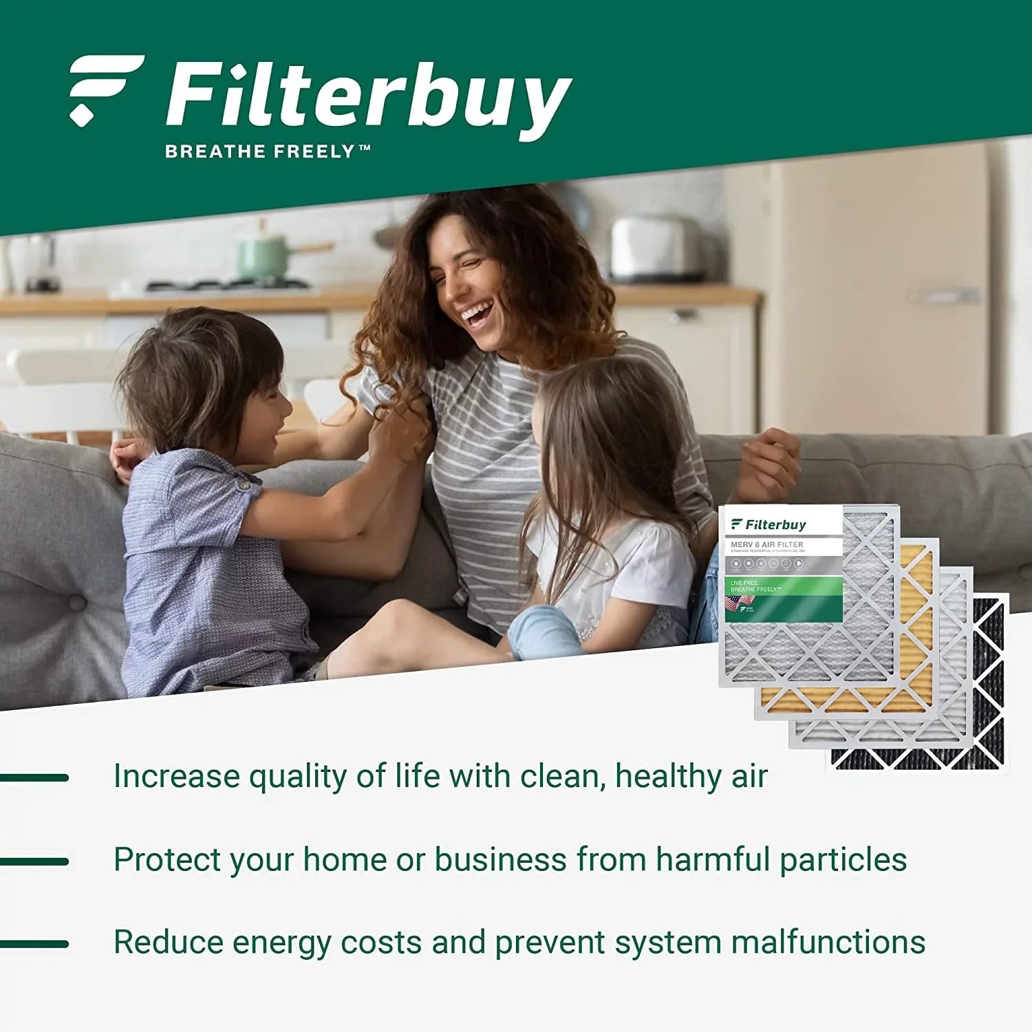Filterbuy 16x25x4 MERV 8 Pleated HVAC AC Furnace Air Filters (6-Pack)