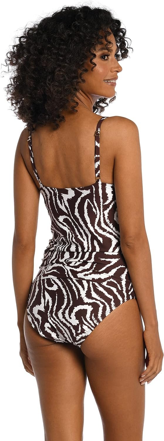 La Blanca Women's Lingerie Strap Tankini Swimsuit Top, Java//Fierce Lines, 8