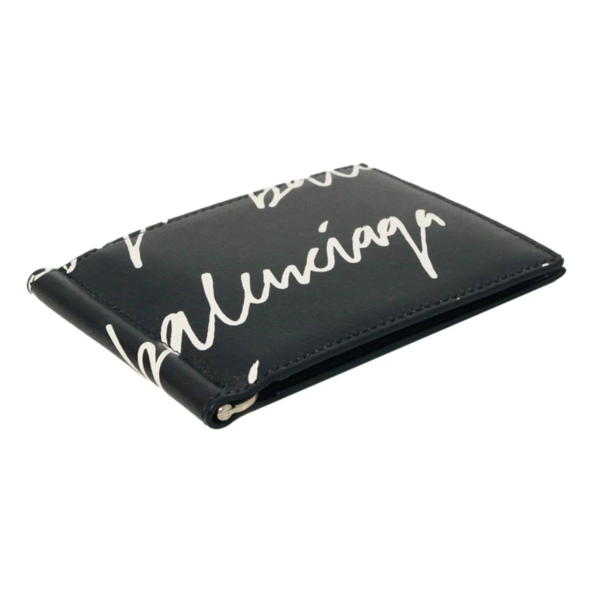 Balenciaga Cash Black Leather Scribble Logo Money Clip Wallet 625819