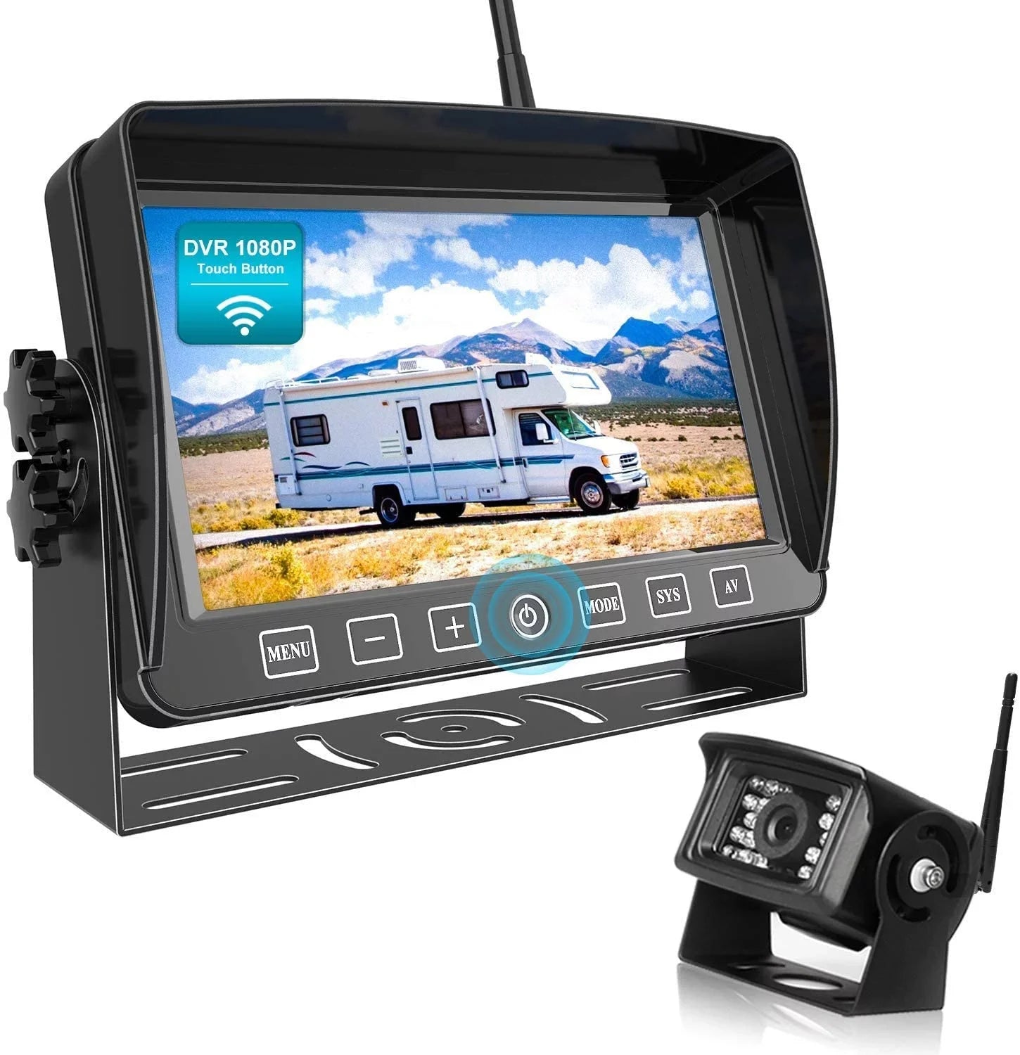Fookoo HD 1080P 7" Wireless Backup Camera, 7-inch Dual/Quad Split Screen Monitor w/ Recording Touch Button, Supports 4 Cameras, IP69 Waterproof Rear View Cam Parking Lines for RV/Trailer/Truck (DW701)