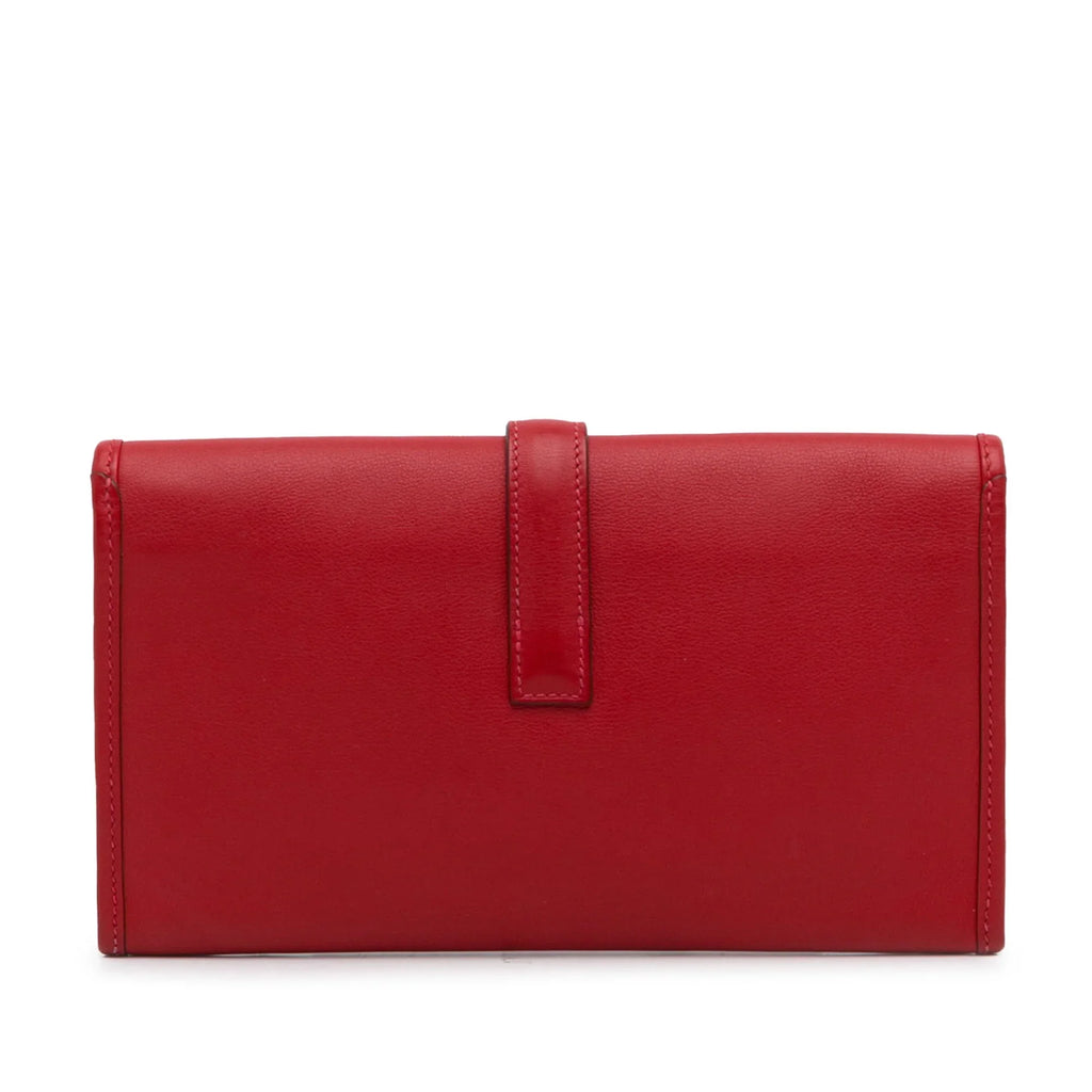 Pre-Owned Authenticated Hermès Swift Jige Duo Wallet Calf Leather Red Long Wallets Unisex (Good)