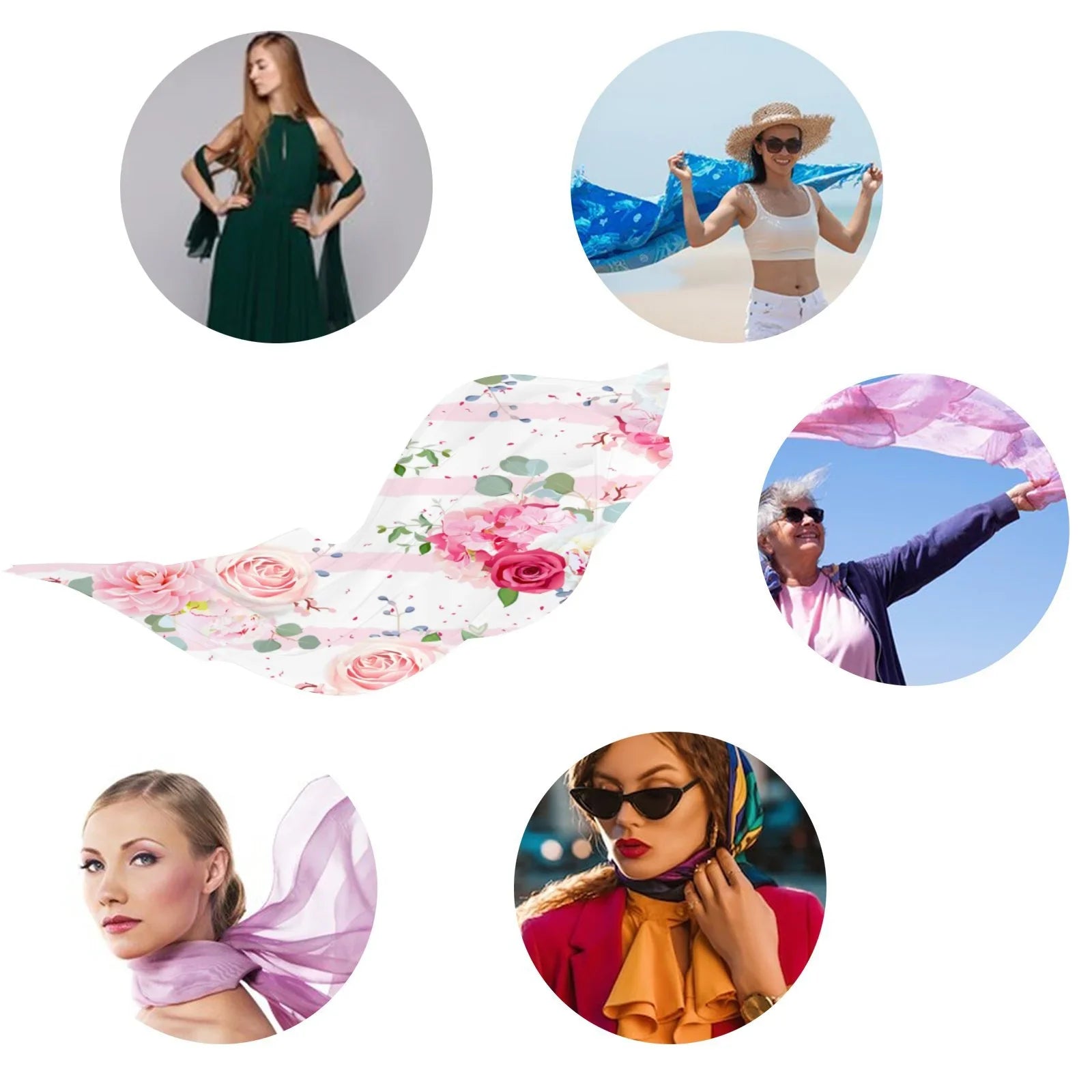 FREEAMG Red and Pink Rose Silk Long Scarf for Women Large Oblong Sundisplay Shawls Wraps Neck Headscarf Hair Wraps Gift Packed