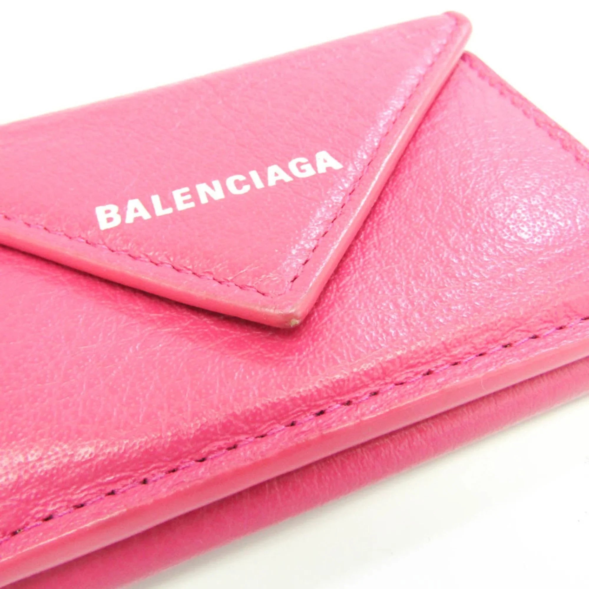 Pre-Owned Balenciaga Papier Mini 391446 Women's Leather Wallet (tri-fold) Pink (Good)