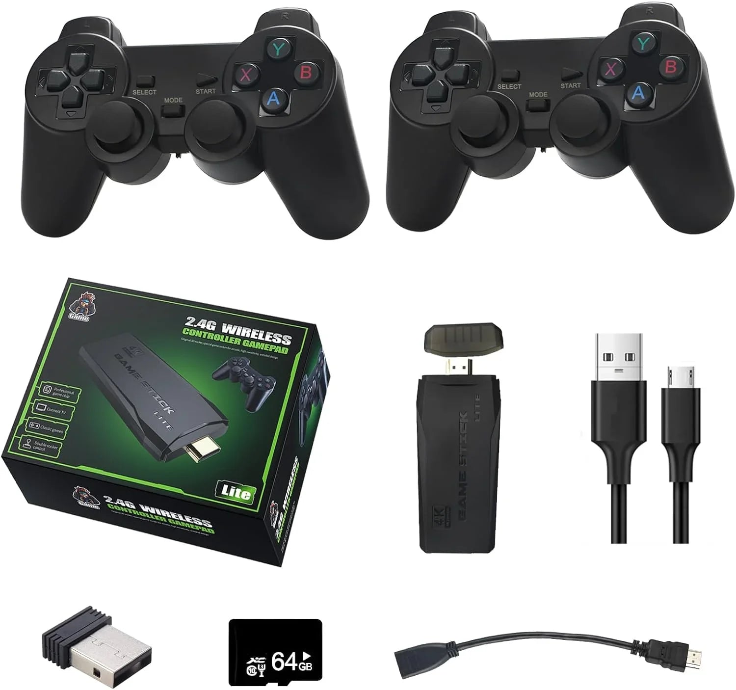 Wireless Retro Game Console, Plug and Play Video Game Stick Built in 20000+ Games,9 Classic EmuLatitudeors, 4K High Definition HD Output for TV with Dual 2.4G Wireless Controllers